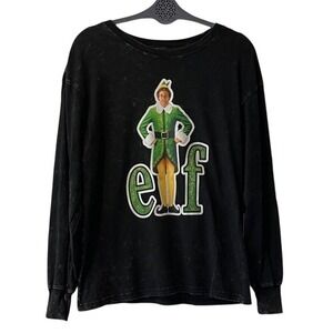 ELF‎ Women's Black Graphic Long Sleeve T Shirt Tee XS